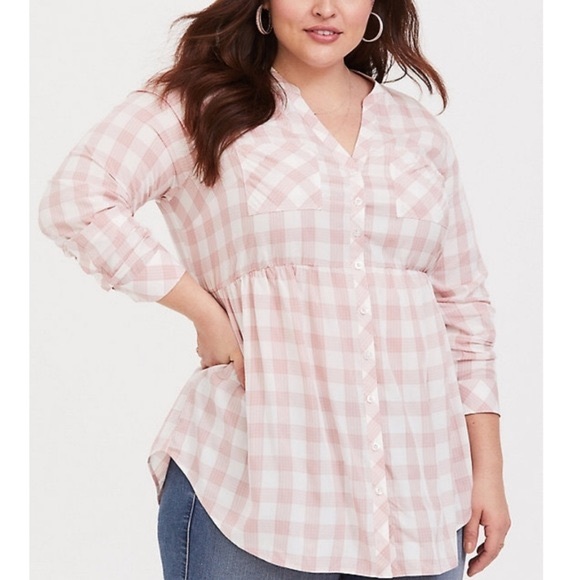 Torrid Pink Plaid Button Up Tunic Size 1 - Picture 11 of 11